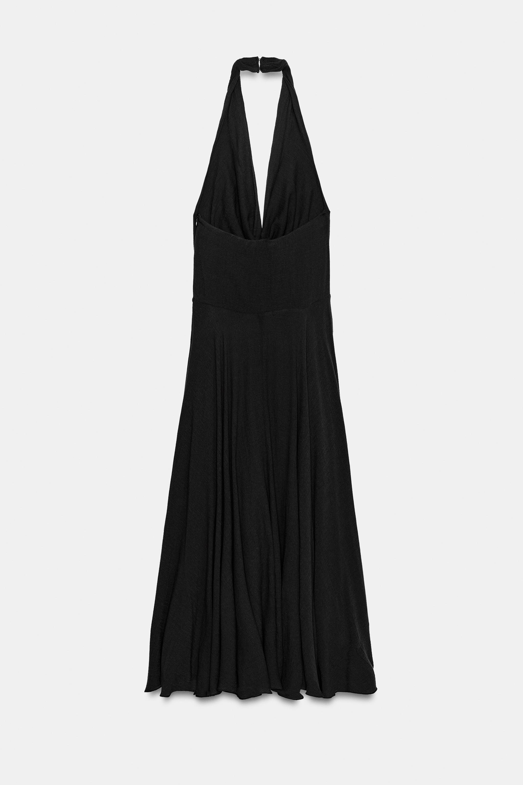 CHIFFON HALTER MIDI DRESS WITH TIE